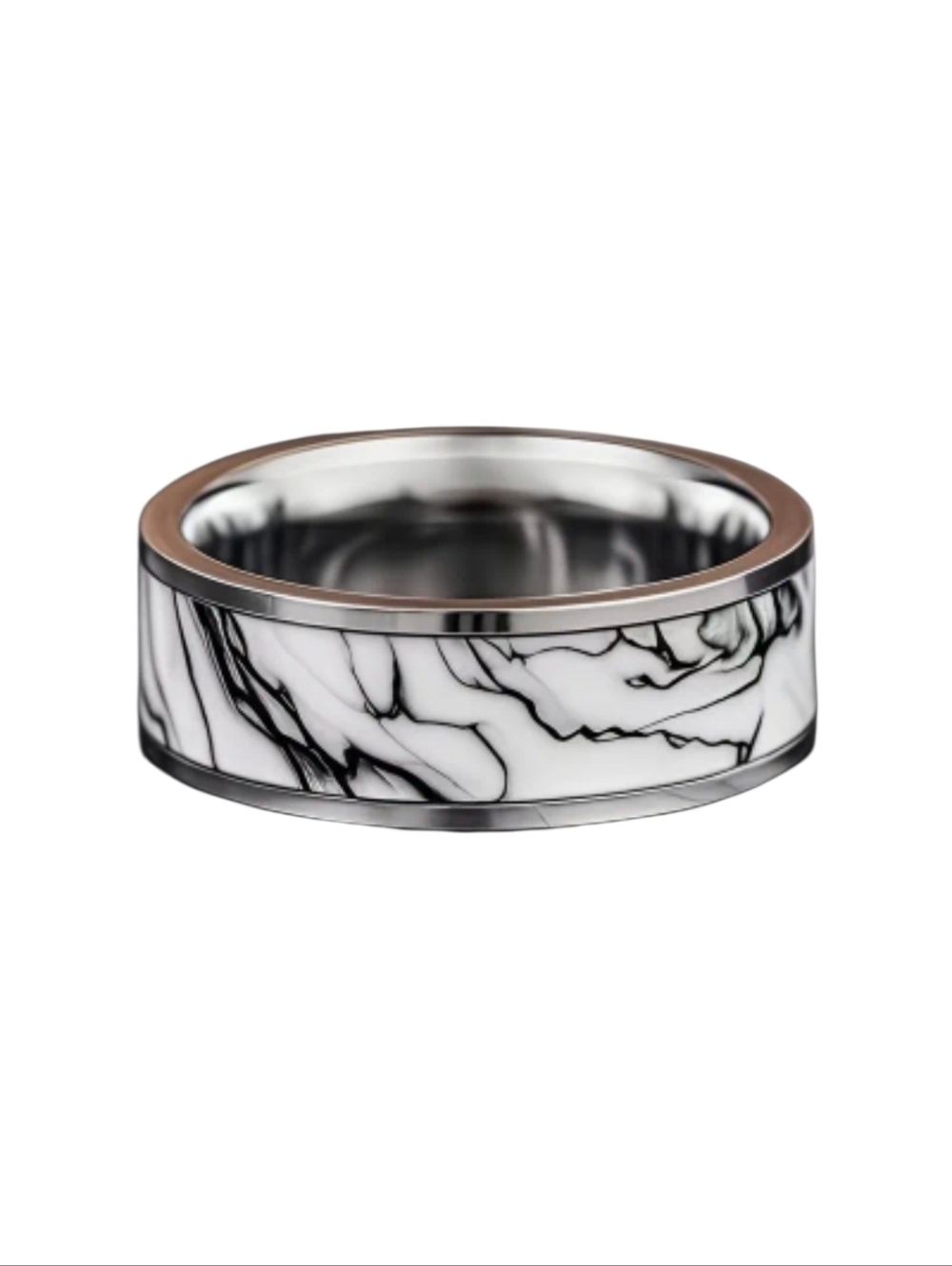 Men's Stainless Steel Ring With Faux Narble Inlay Size 11